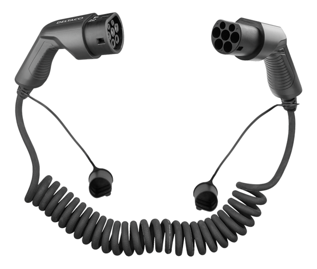 Spiral-laddkabel för elbil Typ 2 till Typ 2 - 11kW 16A 3-Fas / 3-5 meter